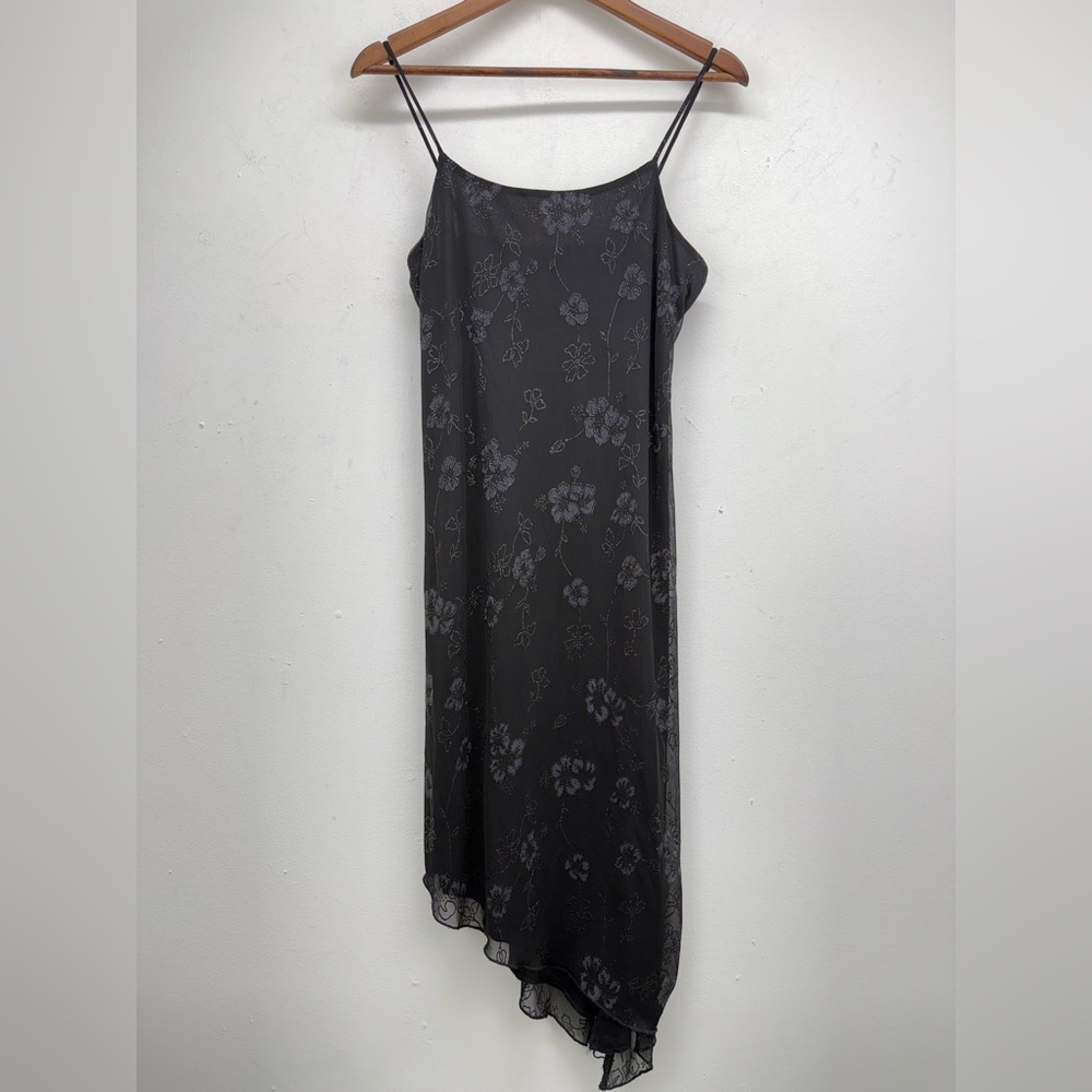 Vintage California Concepts size Medium Women’s Black Floral Asymmetrical Dress